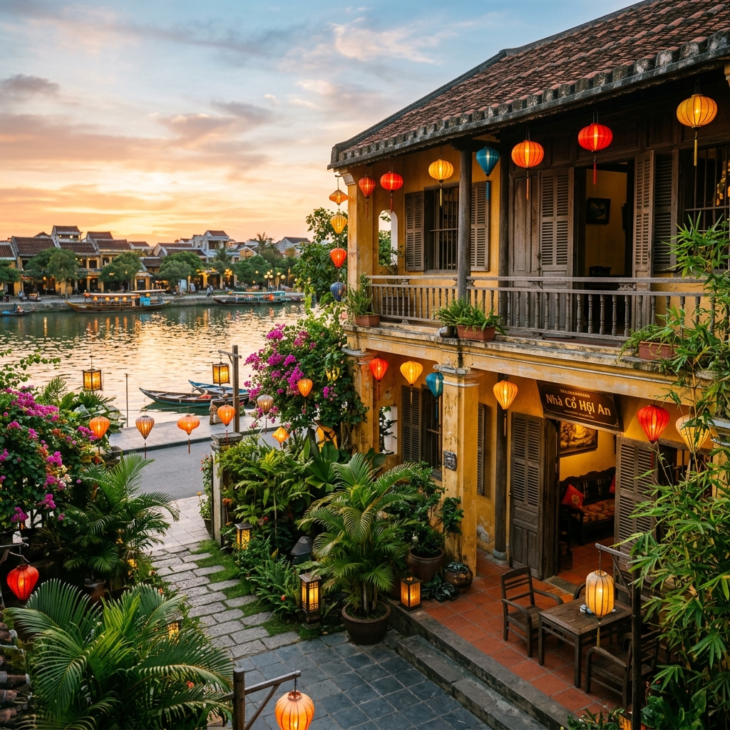 Sông Hoài Homestay exterior at golden hour
