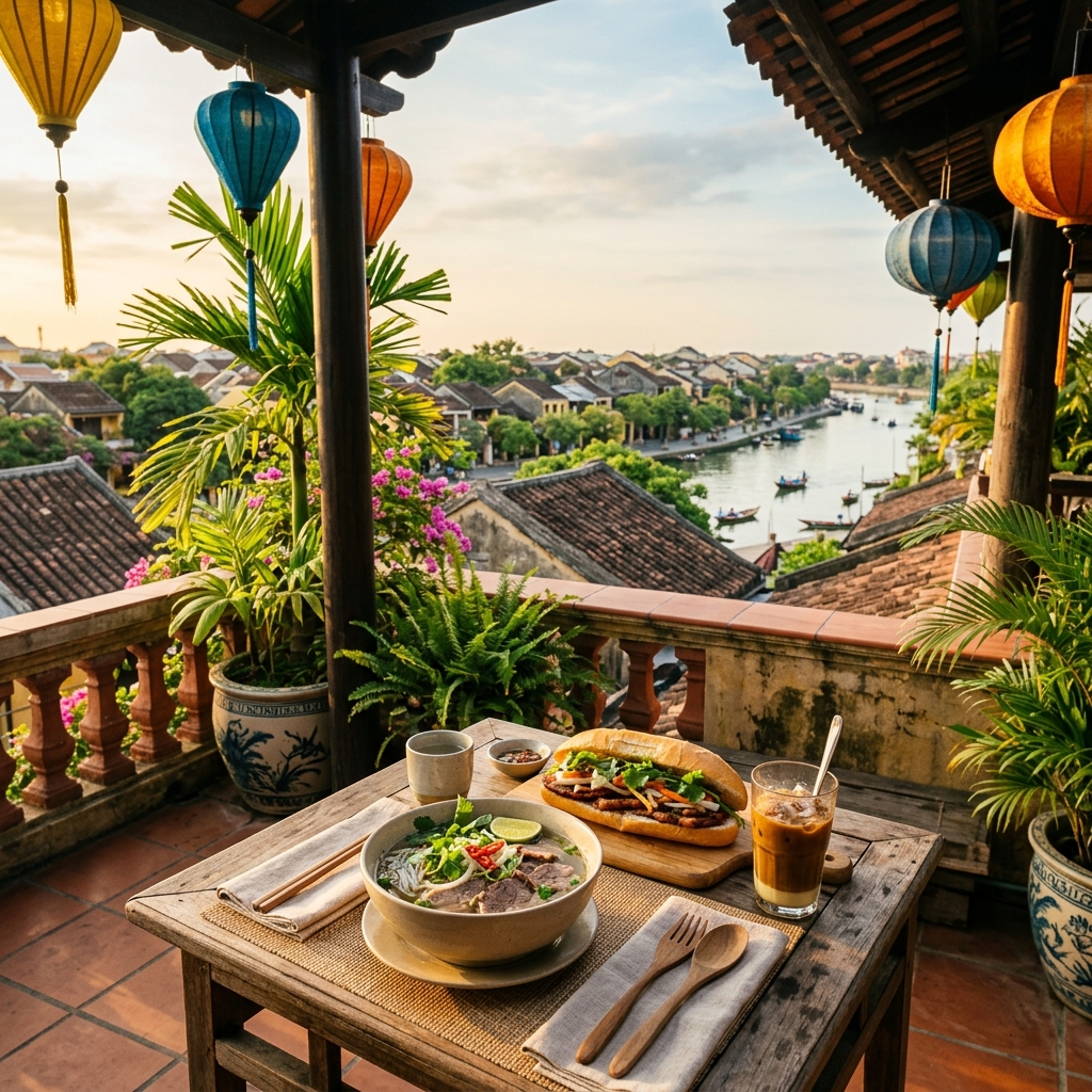Rooftop breakfast at Sông Hoài